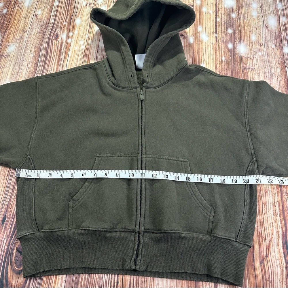 ARITZIA BOYFRIEND FIT SWEATFLEECE COZY FLEECE HOODIE OLIVE GREEN SIZE SMALL - Picture 9 of 16